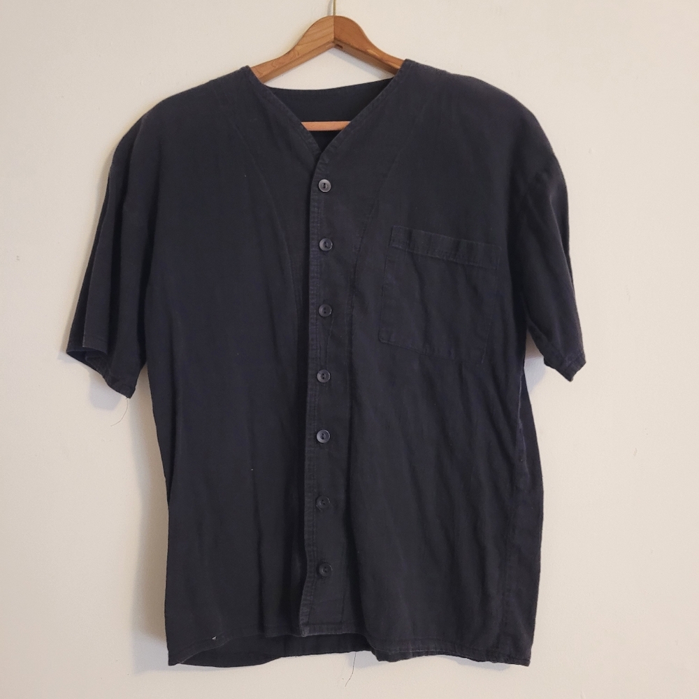 Deva Lifewear Button Down Baseball Style Shirt Short Sleeve Black
